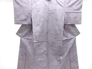 アンティーク　草葉模様織り出し手織り紬単衣着物